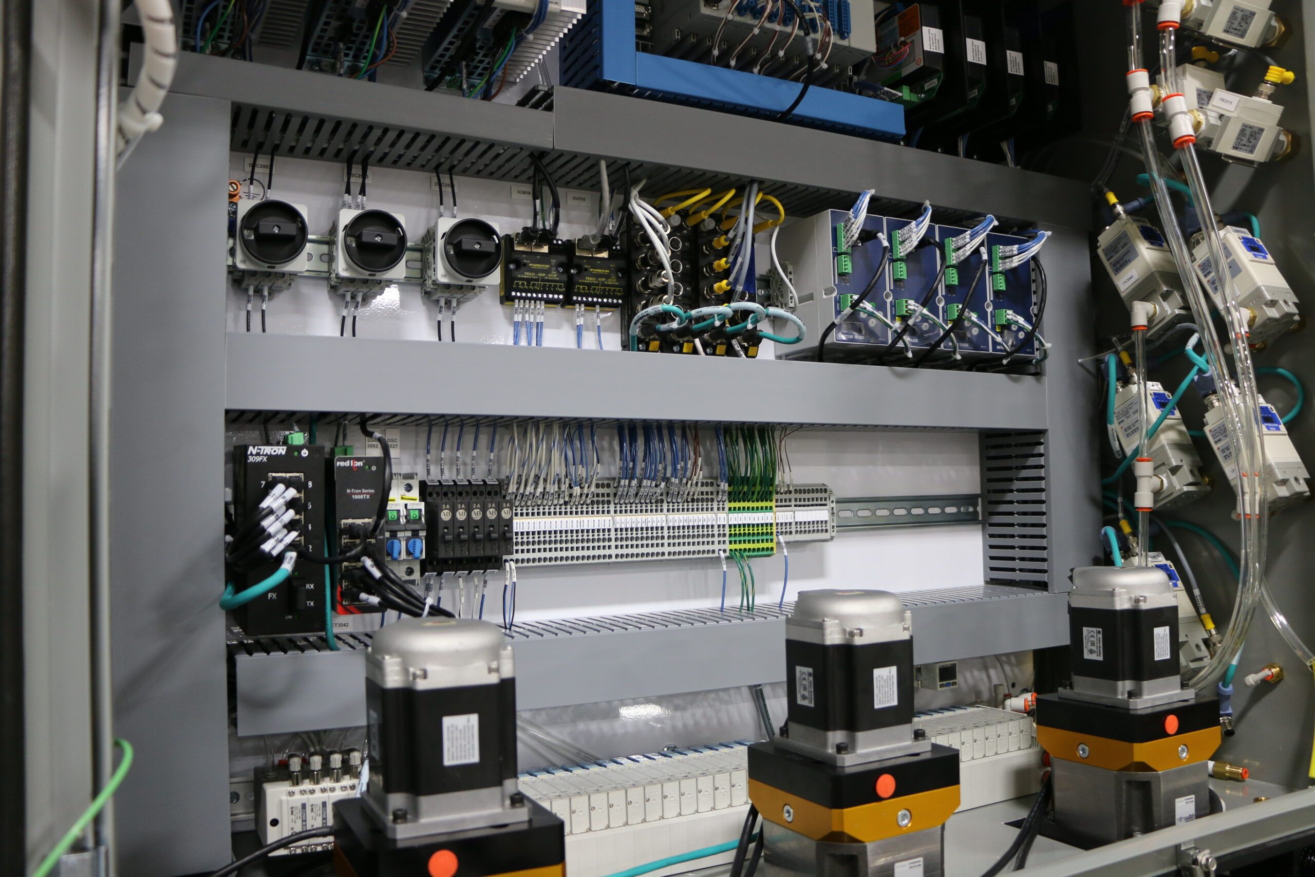 A close-up view of a electrical cabinet. 