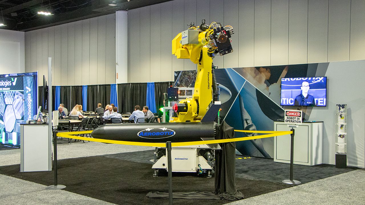 An Aerobotix mobile robot similar to the one that will be demonstrated at Westec AeroDef.